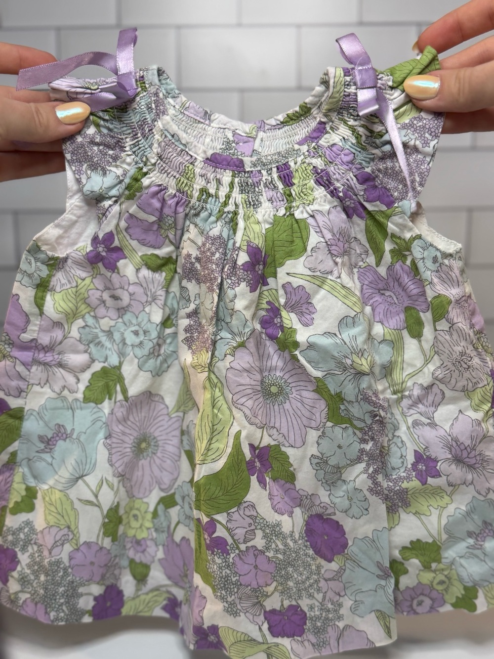 Janie and Jack Lilac Floral Cotton Dress with Green Accents